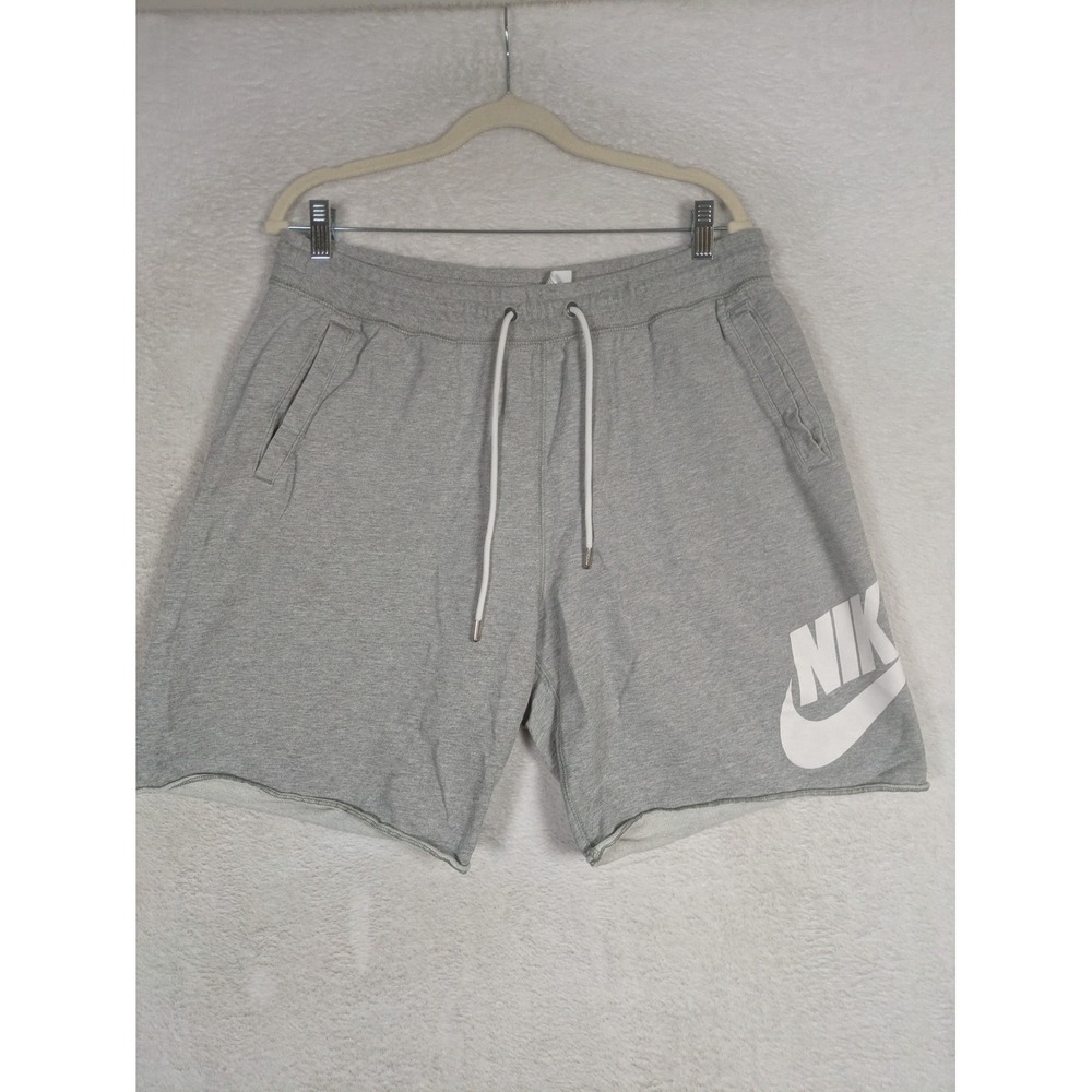 Nike Shorts Men's XL Gray French Terry Raw Hem Graphic Logo Drawstring Athletic